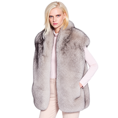 Women’s Luxury Taupe Fox Fur Vest with Oversized Collar