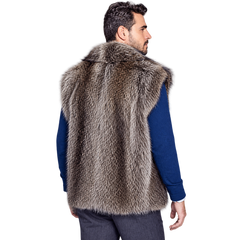 Men’s Gray Brown Faux Fur Vest – Stylish Warm Winter Layer