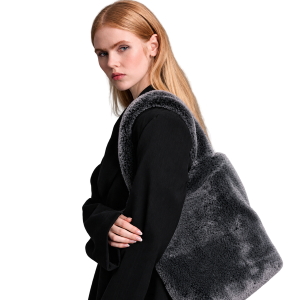 Elegant Gray Faux Fur Tote Bag for Women - Stylish and Soft