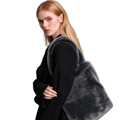 Elegant Gray Faux Fur Tote Bag for Women - Stylish and Soft