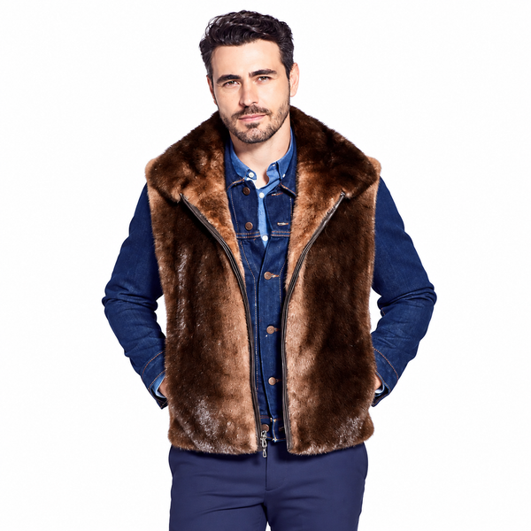 Men’s Luxury Brown Otter Fur Vest with Zipper Closure