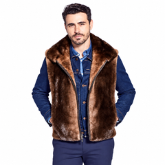 Men’s Luxury Brown Otter Fur Vest with Zipper Closure