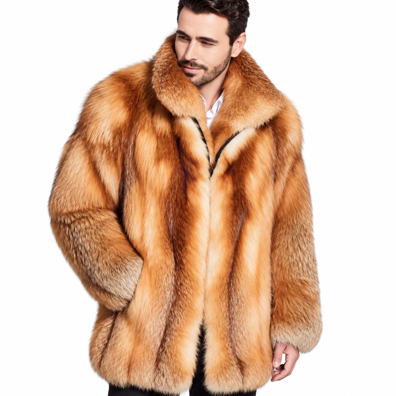 Luxury Golden Fox Fur Jacket for Men – Premium Winter Fashion & Timeless Elegance