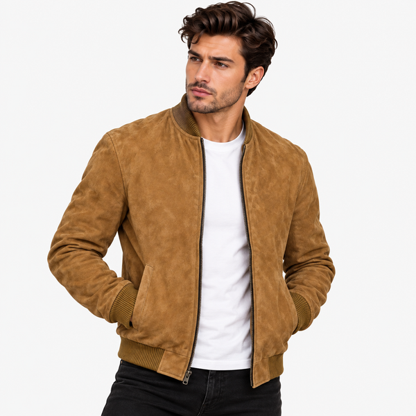 Men's Brown Suede Bomber Jacket