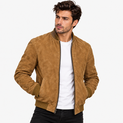 Men's Brown Suede Bomber Jacket