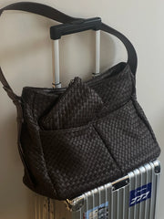 Rhea Oversized Brown Woven Leather Shoulder Bag