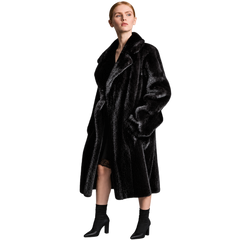 Women’s Luxury Black Mink Fur Long Trench Coat