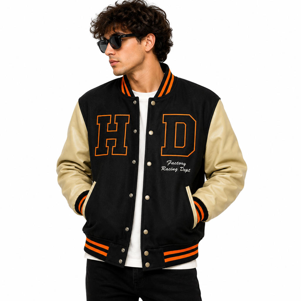 Men’s Black & Cream Leather Varsity Jacket