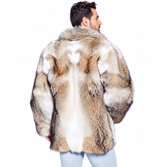 Men’s Natural Coyote Fur Jacket with Oversized Fur Collar