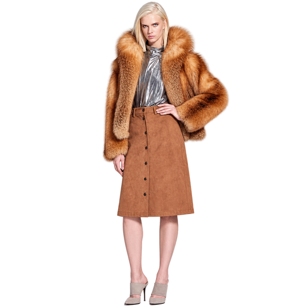 Women’s Golden Fox Fur Hooded Coat – Luxury Winter Fur Jacket