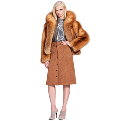Women’s Golden Fox Fur Hooded Coat – Luxury Winter Fur Jacket