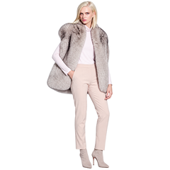 Women’s Luxury Taupe Fox Fur Vest with Oversized Collar
