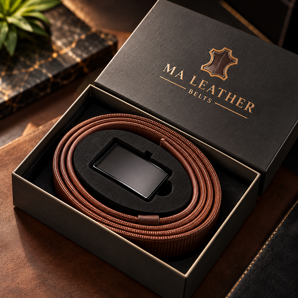 Men’s Brown Automatic Ratchet Belt with Black Buckle