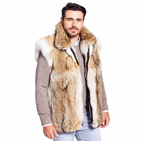 Men’s Luxury Natural Coyote Fur Vest with Zipper Closure