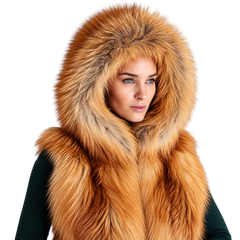 Women’s Luxury Golden Fox Fur Hooded Vest