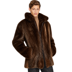 Men’s Brown Faux Fur Hooded Jacket – Warm Winter Coat
