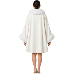 Women's Ivory Faux Fur Collar Cape Coat