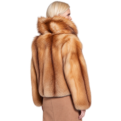 Women’s Golden Fox Fur Hooded Coat – Luxury Winter Fur Jacket