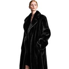 Women’s Black Faux Fur Coat – Luxury Long Winter Fur Jacket