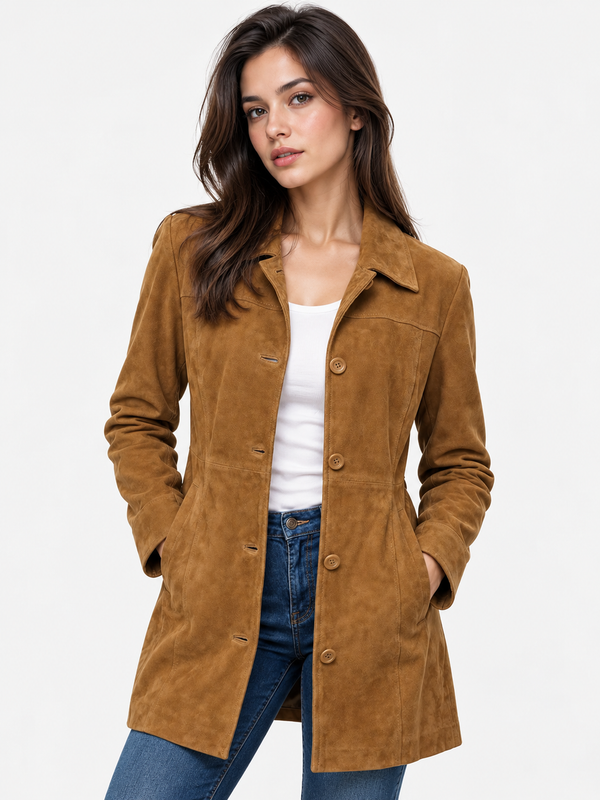 Kandis Women's Light Brown 3/4 Length Suede Coat