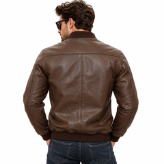 MEN'S BROWN LEATHER BOMBER JACKET: COLEFORD