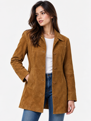 Kandis Women's Light Brown 3/4 Length Suede Coat
