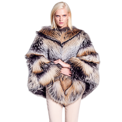 Women’s Luxury Silver Cross Fox Fur Poncho Cape