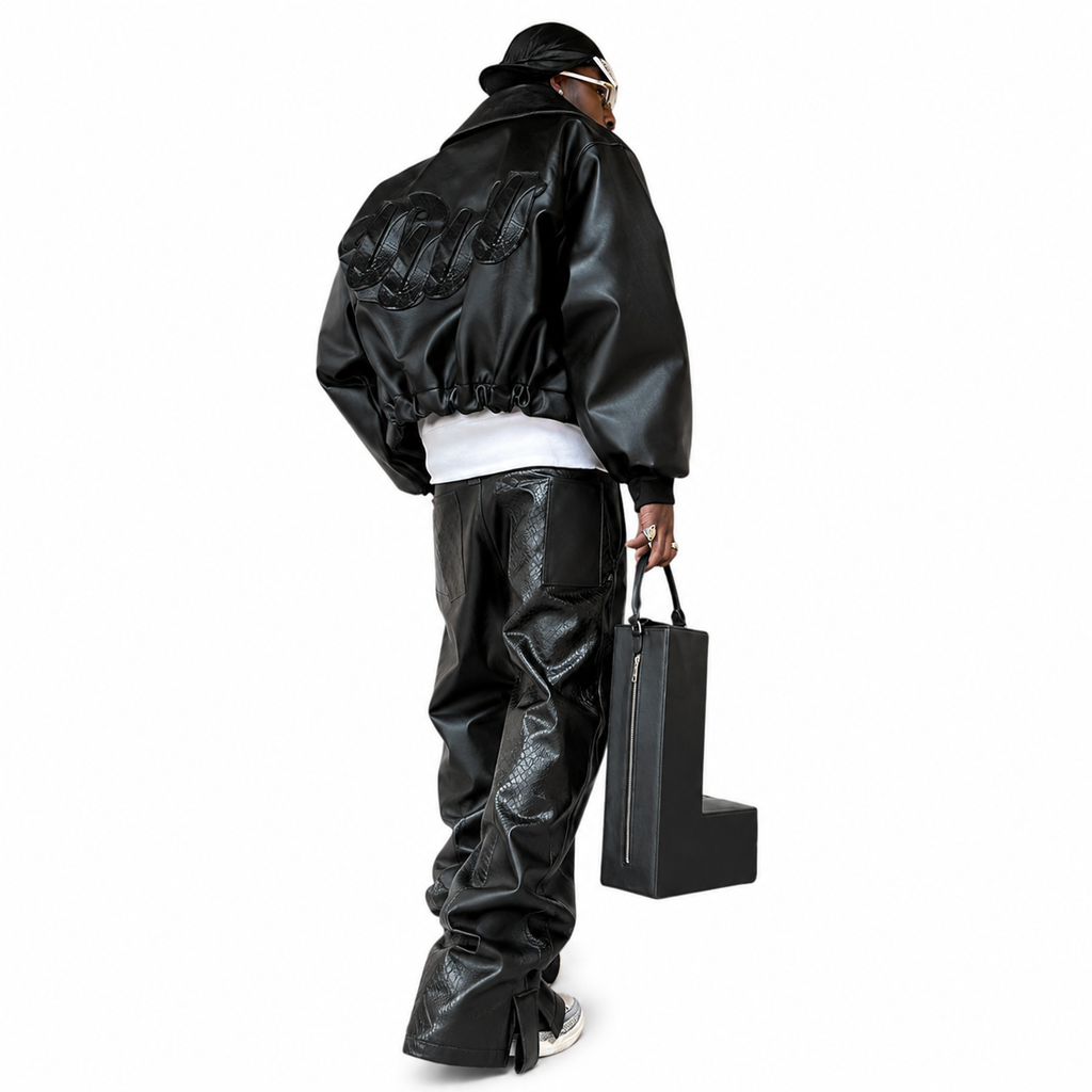 Men’s Black Leather Jacket & Pants Set – Premium Streetwear Outfit