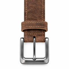 Men’s Vintage Brown Suede Leather Belt with Silver Buckle