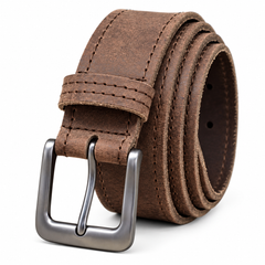 Men’s Vintage Brown Suede Leather Belt with Silver Buckle
