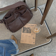 Rhea Oversized Brown Woven Leather Shoulder Bag