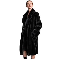 Women’s Black Faux Fur Coat – Luxury Long Winter Fur Jacket