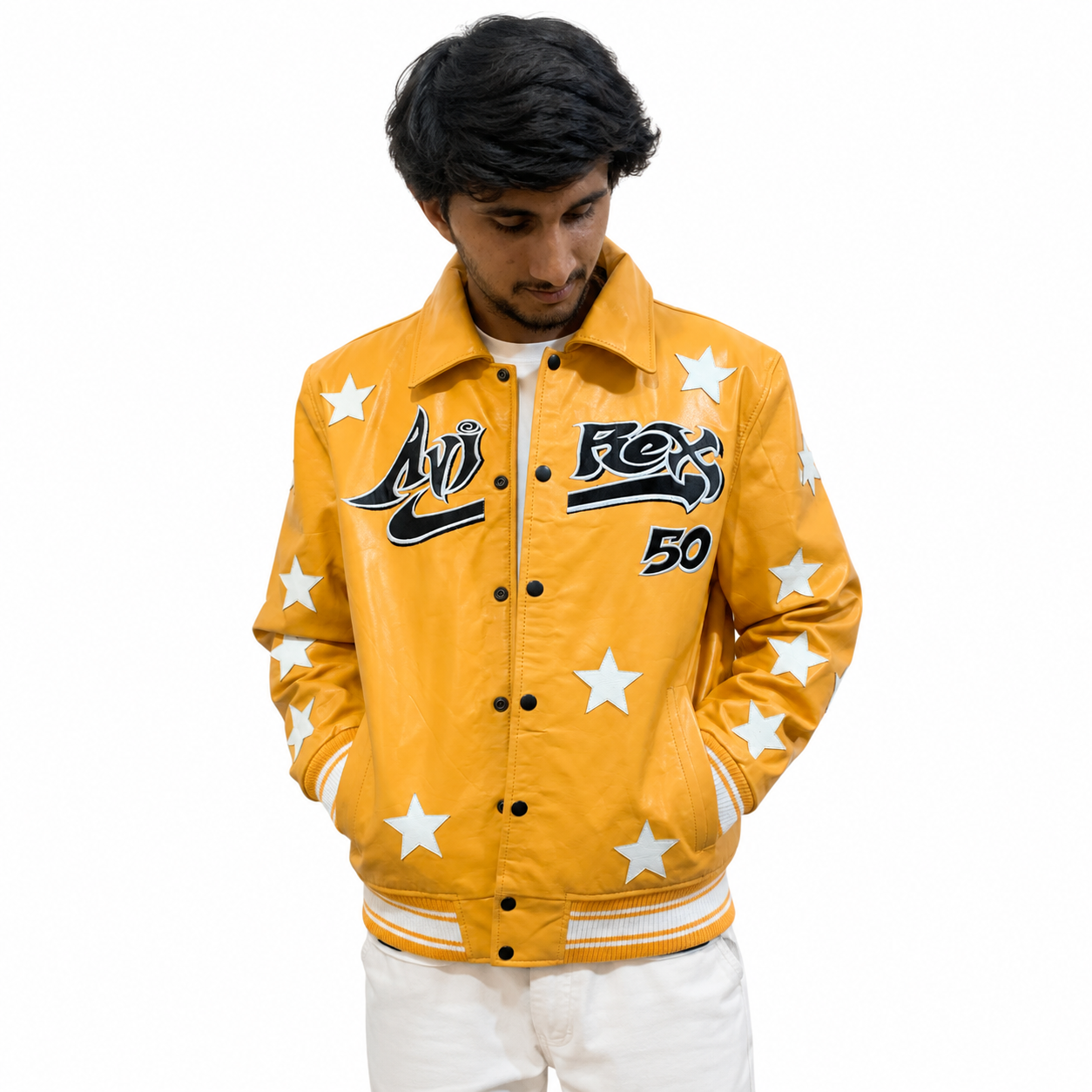 Men’s Yellow Leather Varsity Jacket – Bold Ape Graphic Design