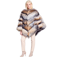 Women’s Luxury Silver Cross Fox Fur Poncho Cape