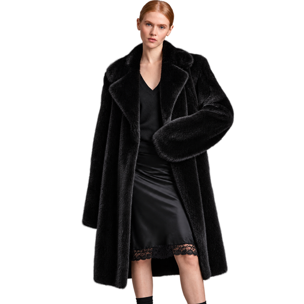 Women’s Black Faux Fur Coat – Luxury Long Winter Fur Jacket