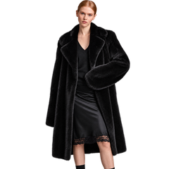 Women’s Black Faux Fur Coat – Luxury Long Winter Fur Jacket