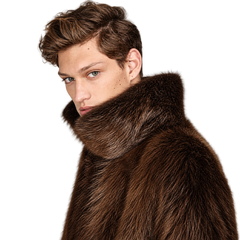 Men’s Brown Faux Fur Hooded Jacket – Warm Winter Coat