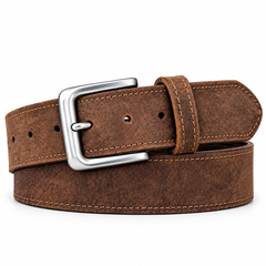 Men’s Vintage Brown Suede Leather Belt with Silver Buckle