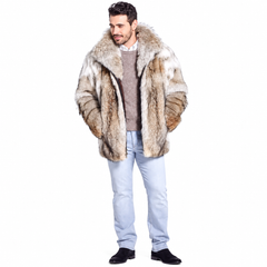 Men’s Natural Coyote Fur Jacket with Oversized Fur Collar