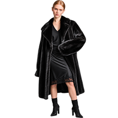 Women’s Luxury Black Mink Fur Long Trench Coat