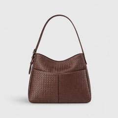 Rhea Oversized Brown Woven Leather Shoulder Bag