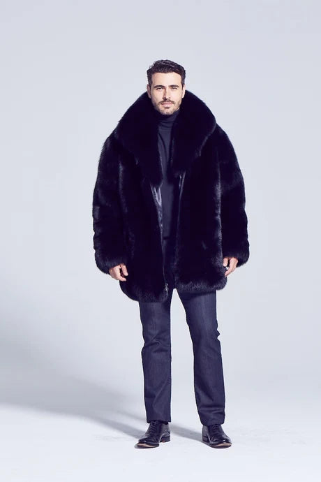 Men’s Black Fox Fur Jacket – Luxury Winter Outerwear