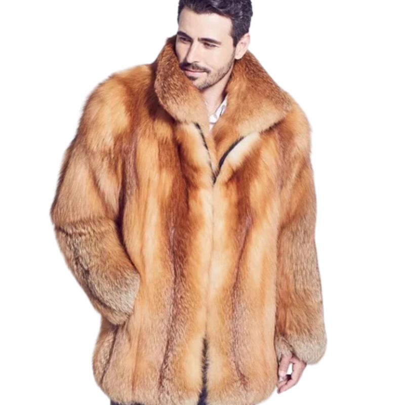 Luxury Golden Fox Fur Jacket for Men – Premium Winter Fashion & Timeless Elegance