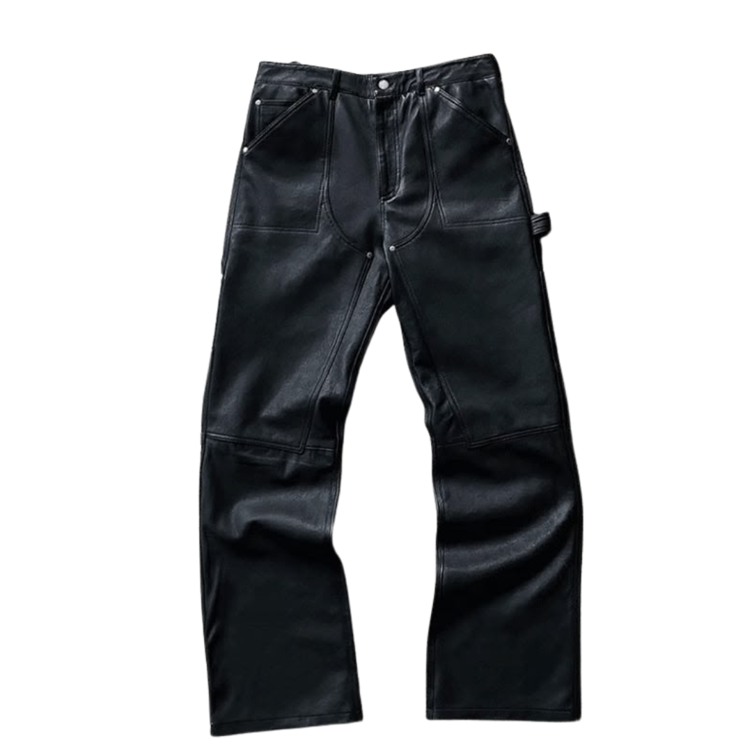 Men’s Black Leather Jacket & Pants Set – Premium Streetwear Outfit