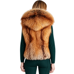 Women’s Luxury Golden Fox Fur Hooded Vest