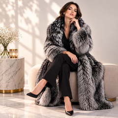 Women’s Long Grey Faux Fur Coat – Luxury Winter Statement Outerwear