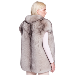 Women’s Luxury Taupe Fox Fur Vest with Oversized Collar