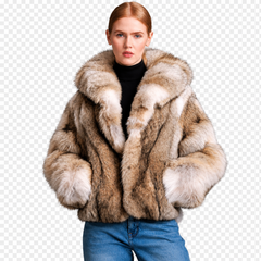Women's Beige & Brown Faux Fur Hooded Coat