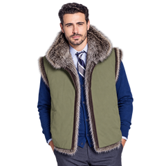 Men’s Gray Brown Faux Fur Vest – Stylish Warm Winter Layer