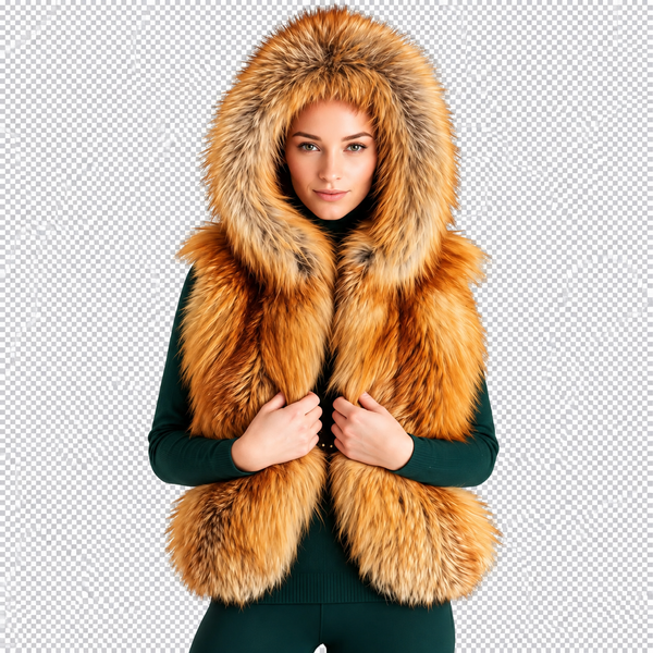 Women’s Luxury Golden Fox Fur Hooded Vest